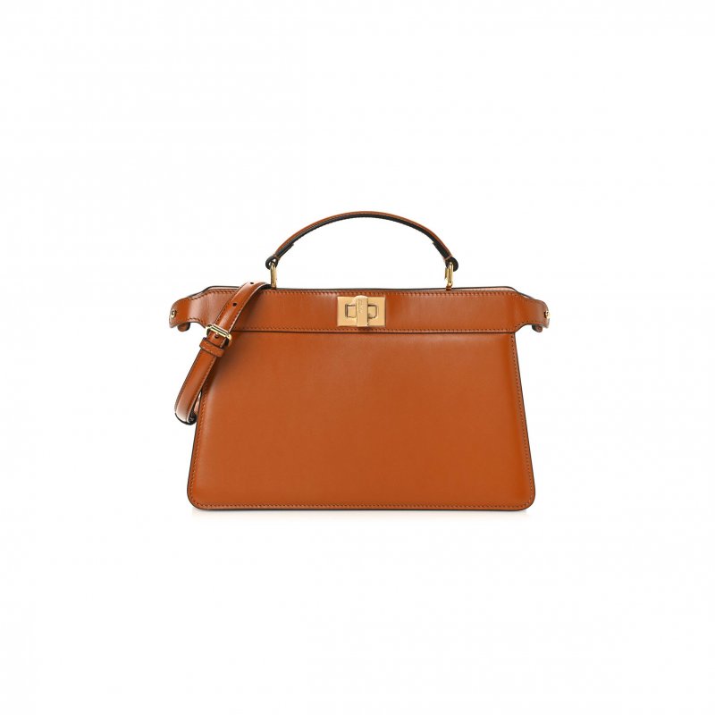 (image for) FENDI VITELLO KING LUXOR SHINY NAPPA MEDIUM PEEKABOO I SEE U EAST WEST SATCHEL BRANDY LIGHT ROSE (29*18*10cm)