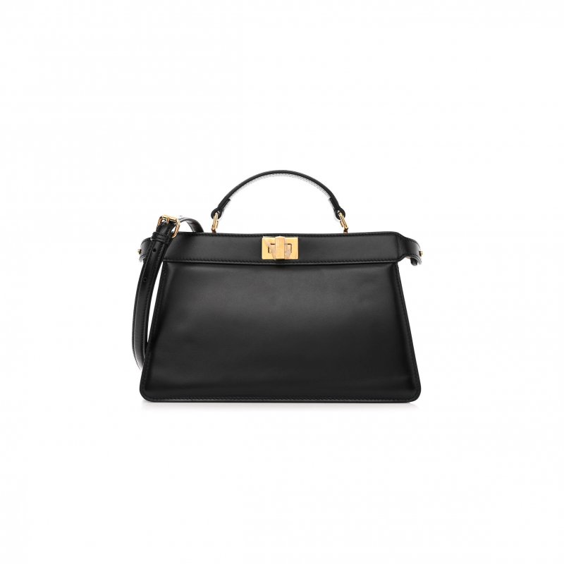 (image for) FENDI VITELLO KING LUXOR SHINY NAPPA MEDIUM PEEKABOO I SEE U EAST WEST SATCHEL BLACK LIGHT ROSE (29*18*11cm)