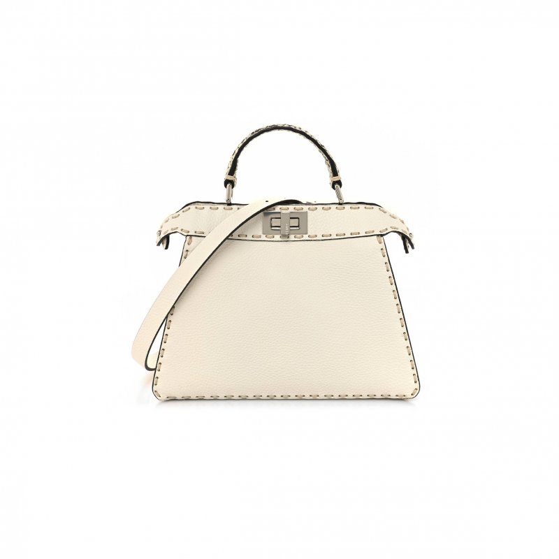 (image for) FENDI VITELLO GRANATO CAMOSCIO ELAPHE PYTHON PRINT MACRO STITCHINGS SMALL PEEKABOO I SEE U ICONIC SATCHEL WHITE ROCCIA (33*25*11cm)
