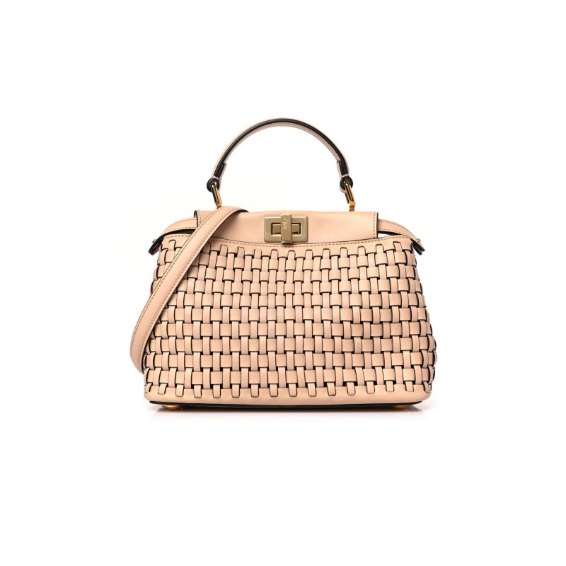 (image for) FENDI VITELLO GRACE INTRECCIO MINI PEEKABOO ICONIC SATCHEL LIGHT ROSE (23*18*10cm)