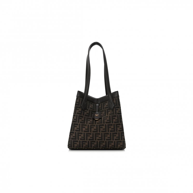 (image for) FENDI FABRIC JACQUARD VITELLO GRACE FF 1974 MEDIUM FENDI ORIGAMI TOBACCO MORO EBANO (27*26*15cm)