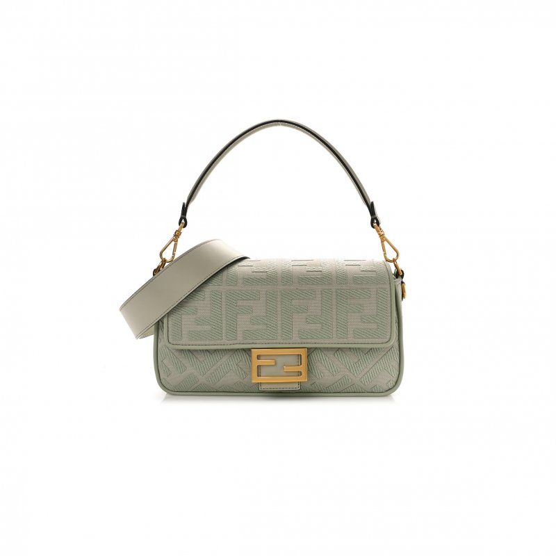 (image for) FENDI CANVAS VITELLO KING FF EMBROIDERED BAGUETTE GREEN TEA (29*18*8cm)