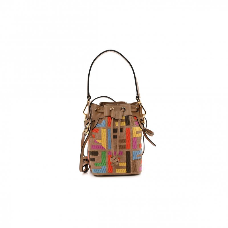 (image for) FENDI CANVAS VITELLO KING F IS FENDI FF MULTICOLOR EMBROIDERED MINI MON TRESOR BUCKET BAG MULTICOLOR CUOIO (18*12*10cm)