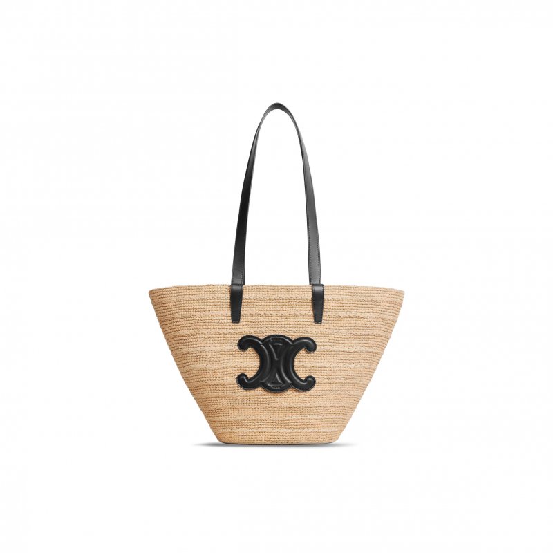 (image for) CELINE MEDIUM SUPPLE CELINE CLASSIC PANIER IN RAFFIA AND CALFSKIN 114342FF7.07OC (30*22*14cm)