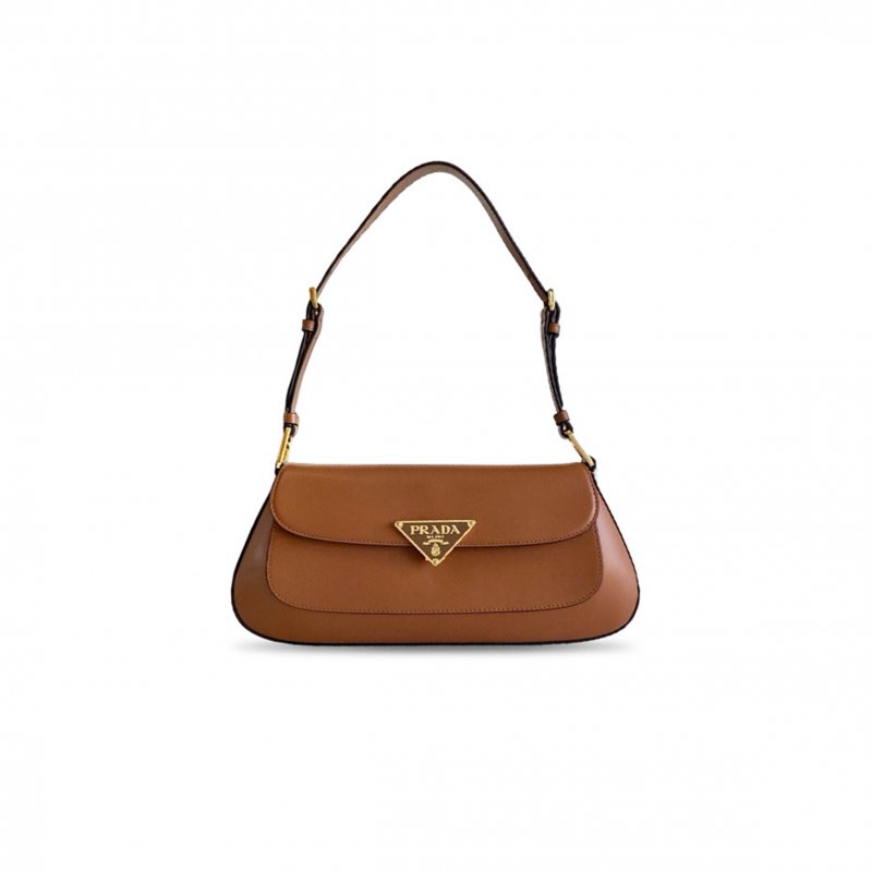 (image for) PRADA ENAMELED METAL TRIANGLE-LOGO LEATHER SHOULDER BAG 1BD344 (31*13.5*4cm)