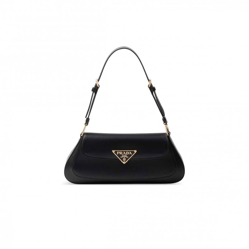 (image for) PRADA ENAMELED METAL TRIANGLE-LOGO LEATHER SHOULDER BAG 1BD344 (31*13.5*4cm)
