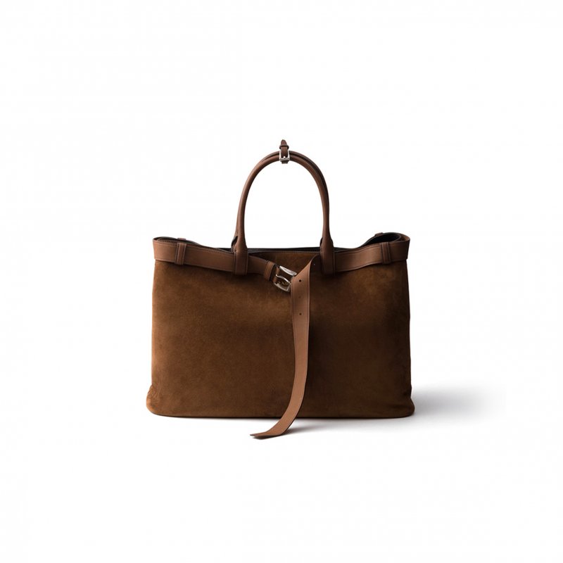 (image for) PRADA BUCKLE EMBELLISHED SUEDE LEATHER HANDBAG 2VG126 (48*34*18cm)