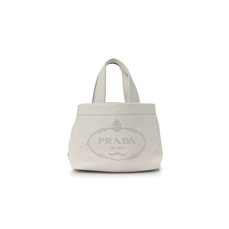 (image for) PRADA VITELLO DAINO SOFT PERFORATED LOGO TOTE WHITE (30*27*13cm)