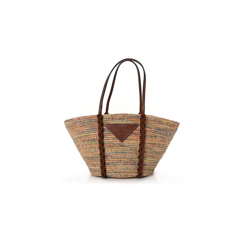 (image for) PRADA PAGLIA VITELLO WOVEN BRAIDED BASKET TOTE MULTICOLOR COGNAC 1BG312_2DIF_F00J7_V_IOM (25*25*14cm)