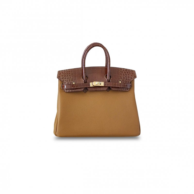 (image for) HERMÈS MASTER BIRKIN 25 CROCODILE AND TOGO LEATHER TOBACCO CAMEL GOLD BUCKLE H076216CK31 (25*20*13cm)