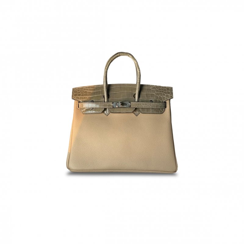 (image for) HERMÈS MASTER BIRKIN 25 CROCODILE AND TOGO LEATHER TURTLEDOVE GRAY SILVER BUCKLE H076216CK25 (25*20*13cm)