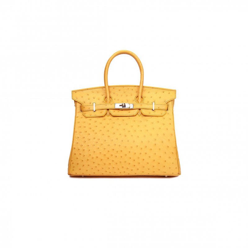 (image for) HERMÈS MASTER BIRKIN 25 OSTRICH LEATHER AMBER SILVER BUCKLE H041944CK68 (25*20*13cm)