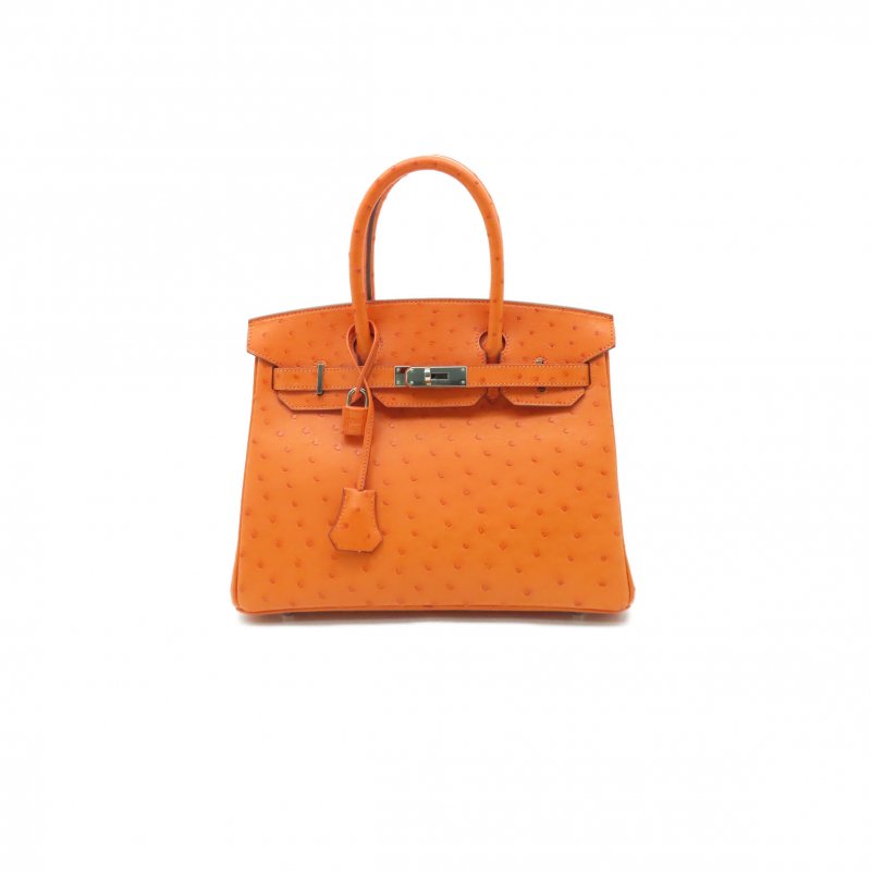 (image for) HERMÈS MASTER BIRKIN 25 OSTRICH LEATHER ORANGE SILVER BUCKLE H041944CK73 (25*20*13cm)