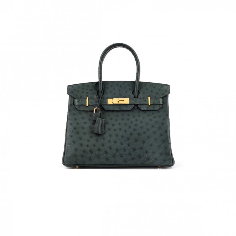 (image for) HERMÈS MASTER BIRKIN 25 OSTRICH VERT CYPRES GOLD BUCKLE H041944CK79 (25*20*13cm)
