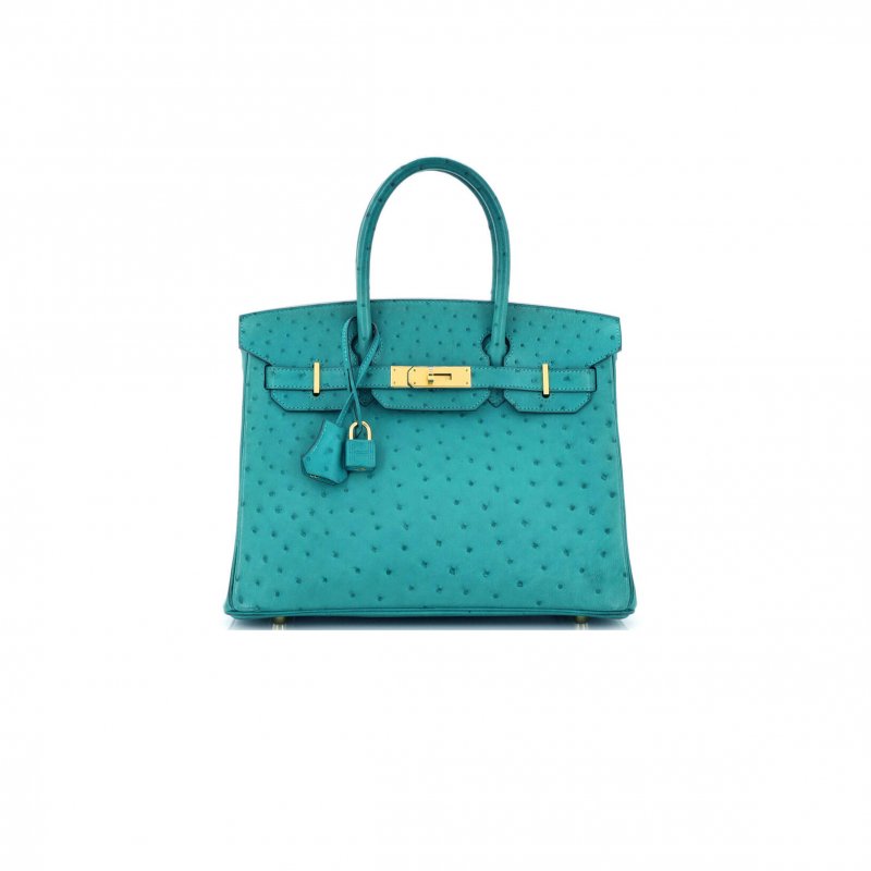 (image for) HERMÈS MASTER BIRKIN 25 OSTRICH AQUA BLUE GOLD BUCKLE H041944CK83 (25*20*13cm)