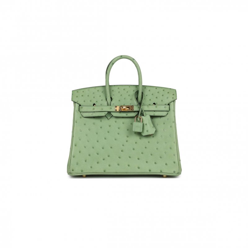 (image for) HERMÈS MASTER BIRKIN 25 OSTRICH LEATHER MINT GREEN GOLD BUCKLE H041944CK87 (25*20*13cm)