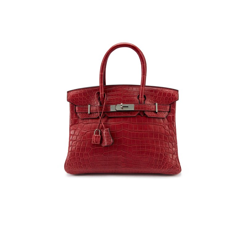 (image for) HERMÈS MASTER BIRKIN 25 CROCODILE LEATHER RED BAG SILVER BUCKLE H041354CK8V (25*20*13cm)