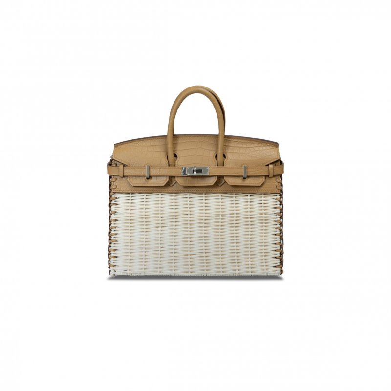 (image for) HERMÈS MASTER BIRKIN 25 PICNIC BAG SESAME CROCODILE LEATHER AND WOVEN WICKER BAG H082668CK05 (25*20*13cm)