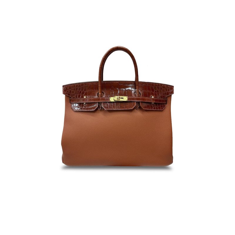 (image for) HERMÈS MASTER BIRKIN 30 CROCODILE AND TOGO LEATHER GOLDEN BROWN GOLD BUCKLE H076235CK06 (30*22*16cm)