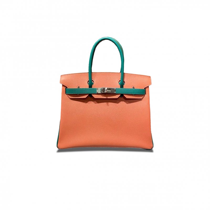 (image for) HERMES MASTER BIRKIN 30 EPSOM LOBSTER PINK AND PEACOCK GREEN SILVER BUCKLE BAG H028369CK70 (30*23*15cm)