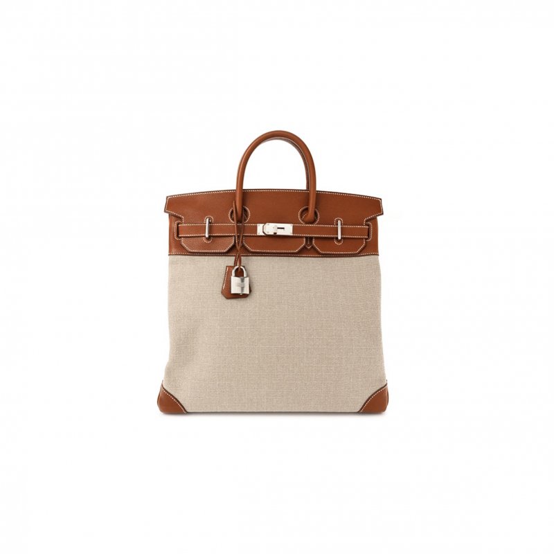 (image for) HERMÈS MASTER BIRKIN HAC 40 GOLD TOGO AND ECRU-BEIGE TOILE H CANVAS PALLADIUM HARDWARE (40*40*23cm)