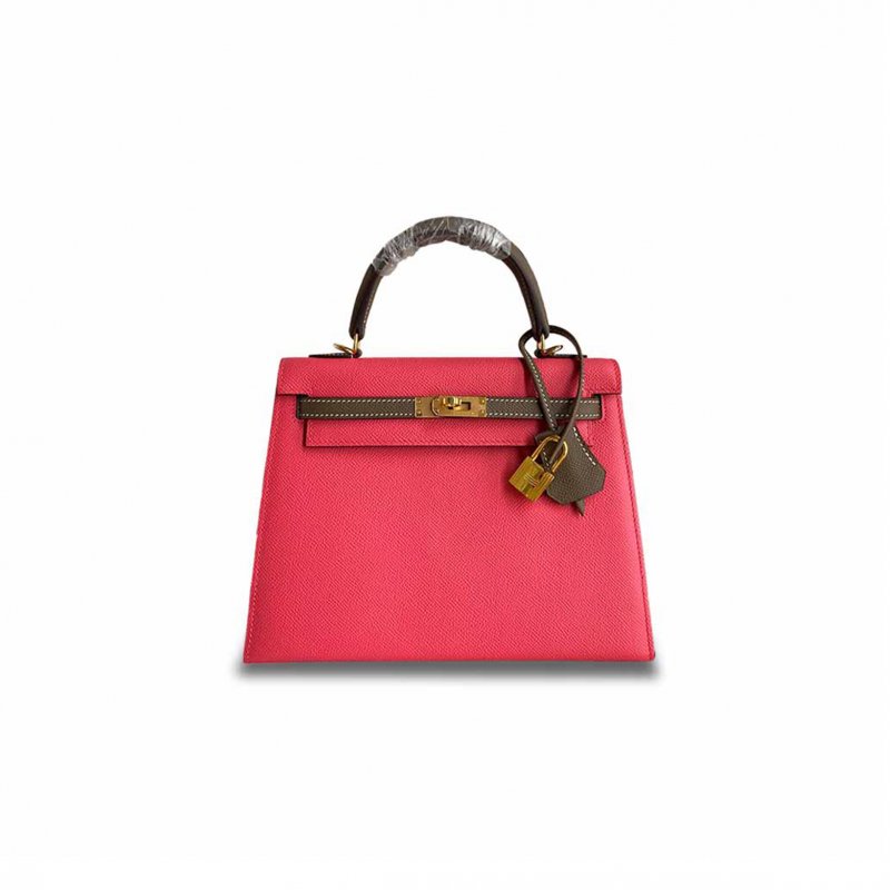(image for) HERMÈS MASTER KELLY 25 EPSOM LEATHER LIPSTICK PINK ELEPHANT GRAY WAX THREAD GOLD BUCKLE (25*17*7cm)