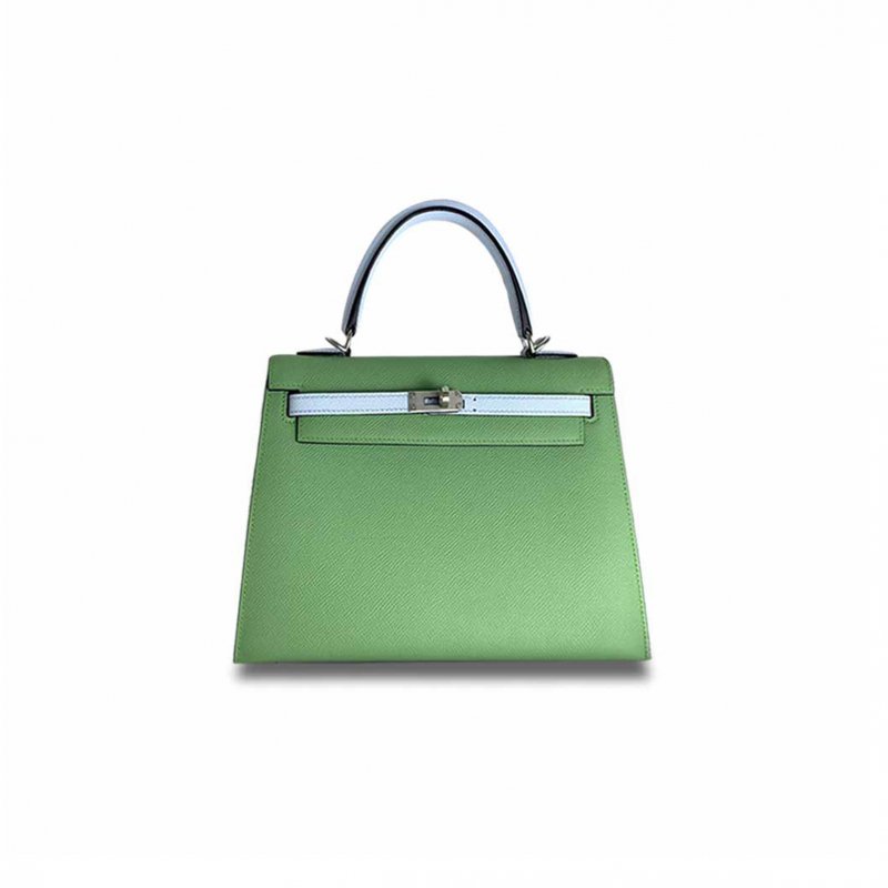 (image for) HERMÈS MASTER KELLY 25 EPSOM LEATHER AVOCADO GREEN AND HAZE BLUE SILVER BUCKLE (25*17*7cm)
