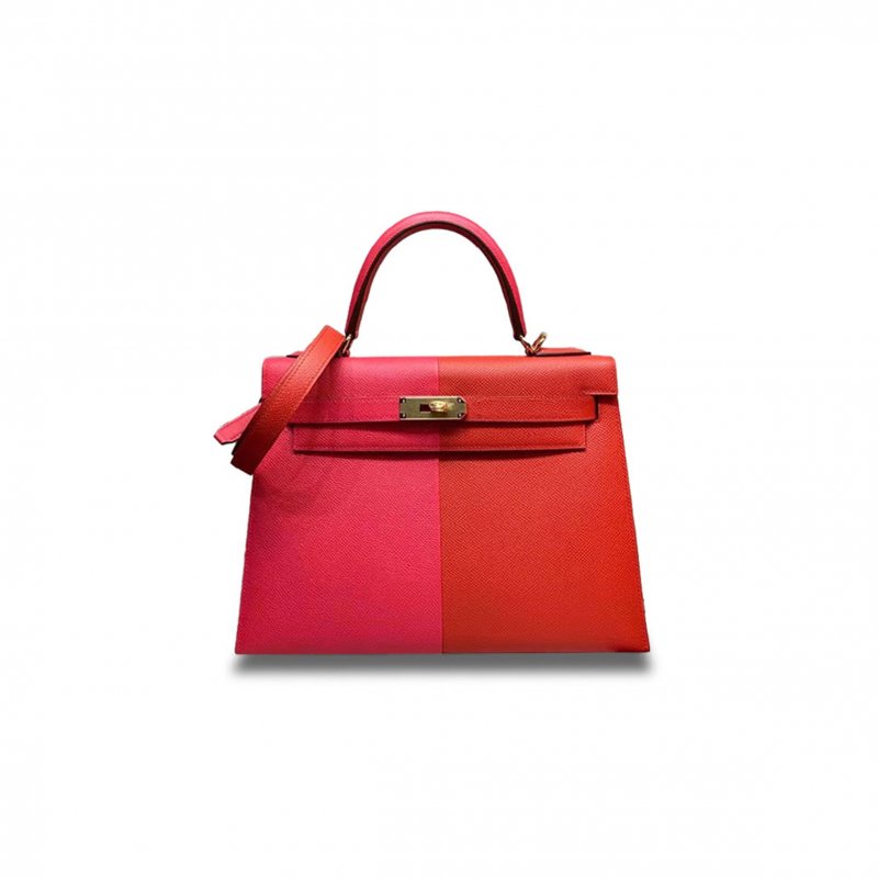 (image for) HERMÈS MASTER KELLY 25 EPSOM LEATHER, EXTREME PINK HEART RED, FLORAL BLUE INNER SPELLING, GOLD BUCKLE (25*17*7cm)