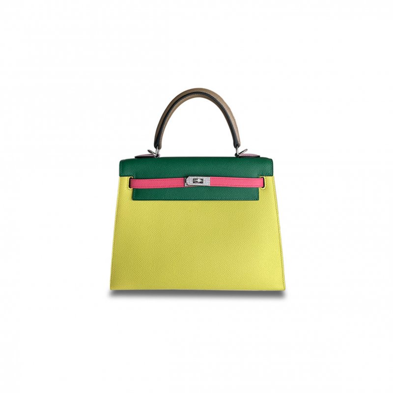 (image for) HERMÈS MASTER KELLY 25 LEMON YELLOW WITH CACTUS GREEN EPSOM DIAMOND BUCKLE (25*17*7cm)