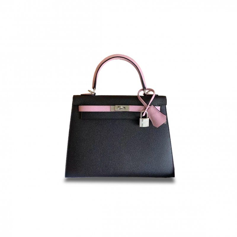 (image for) HERMÈS MASTER KELLY 25 EPSOM BLACK WITH MALLOW PURPLE SILVER BUCKLE (25*17*7cm)