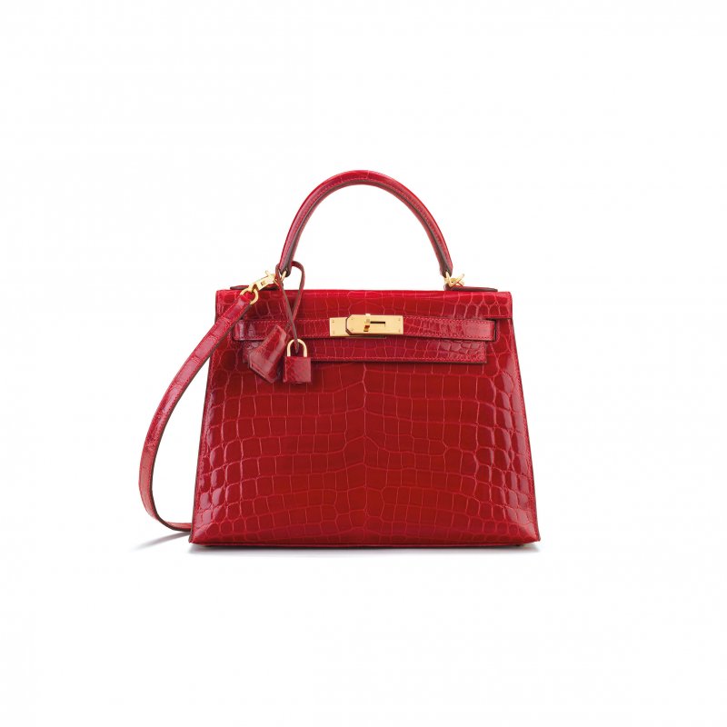 (image for) HERMÈS MASTER SHINY CHINESE RED ALLIGATOR KELLY 28 WITH GOLD HARDWARE (28*22*10cm)