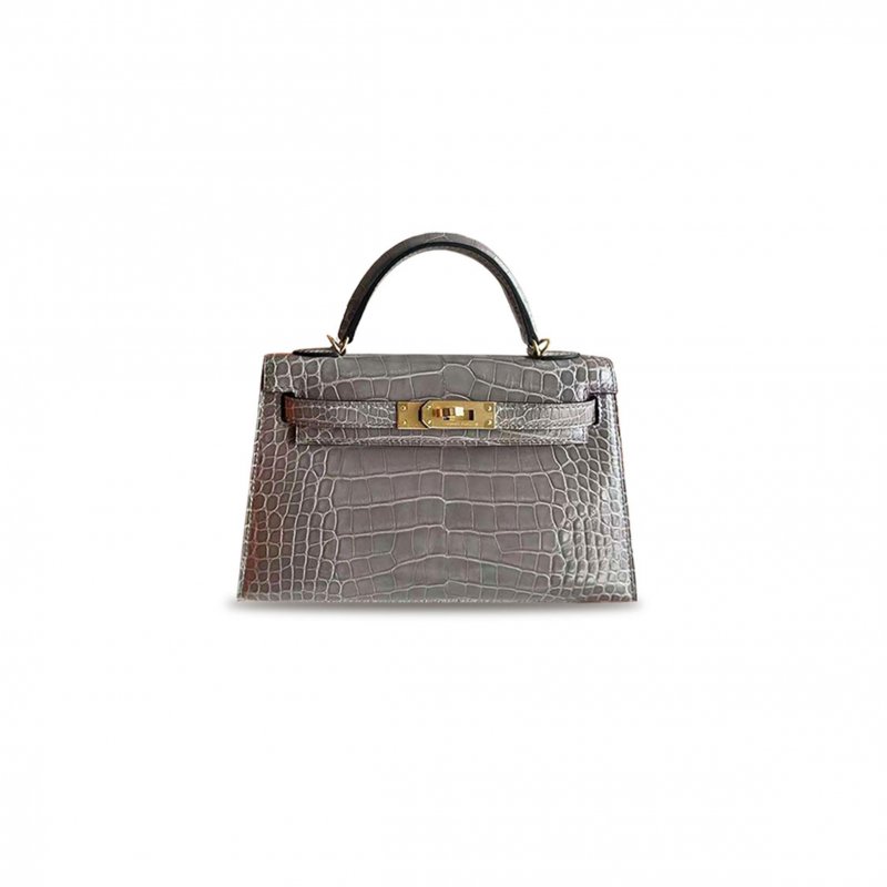 (image for) HERMÈS MASTER MINI KELLY II GLOSSY CROCODILE TURTLEDOVE GRAY GOLD BUCKLE (19*12*5.5cm)