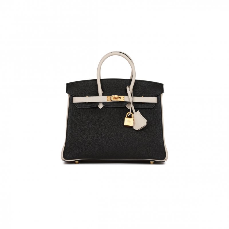 (image for) HERMÈS BIRKIN 25 TOGO LEATHER BLACK AND WHITE PANDA COLOR MATCHING GOLD BUCKLE BAG 4212717702 (25*20*13cm)