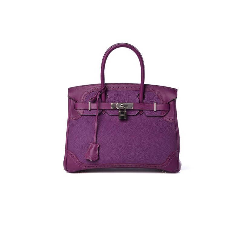 (image for) HERMÈS BIRKIN 30 LACE SERIES ANEMONE PURPLE SILVER BUCKLE 488484 (30*22*15cm)