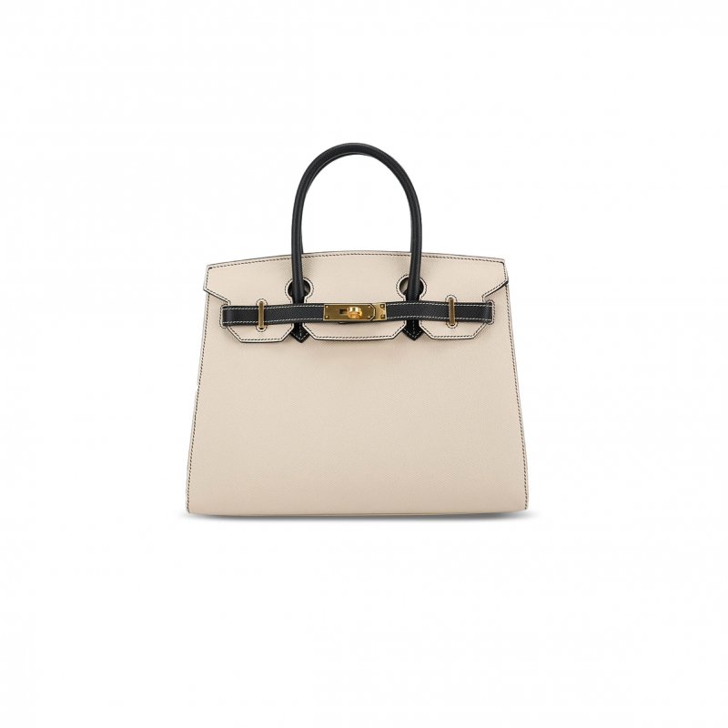 (image for) HERMES BIRKIN 30 EPSOM SELLIER MILKSHAKE WHITE AND BLACK SILVER BUCKLE H028368CK5Z (30*23*15cm)