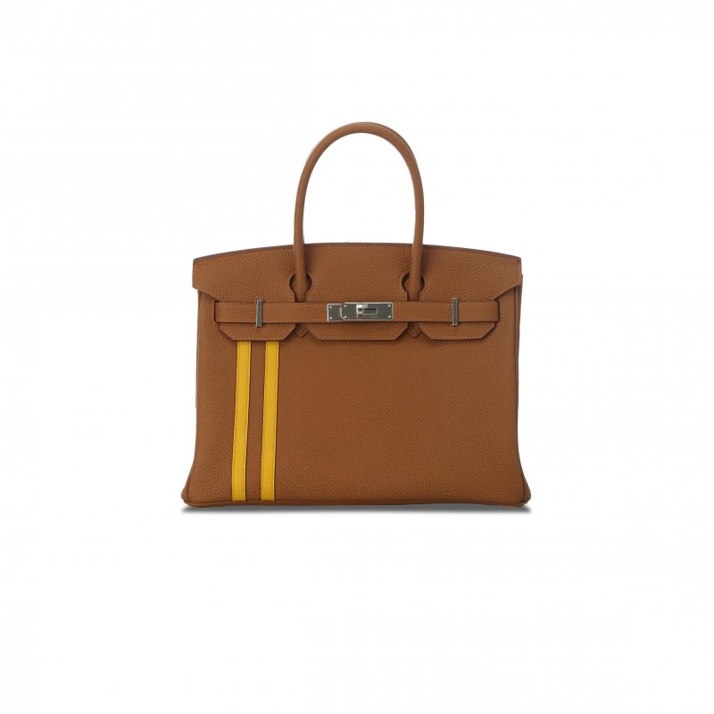 (image for) HERMÈS BIRKIN 30 TOGO LEATHER GOLDEN BROWN WITH AMBER YELLOW AND SILVER BUCKLE BAG H028365CC04 (30*22*15cm)
