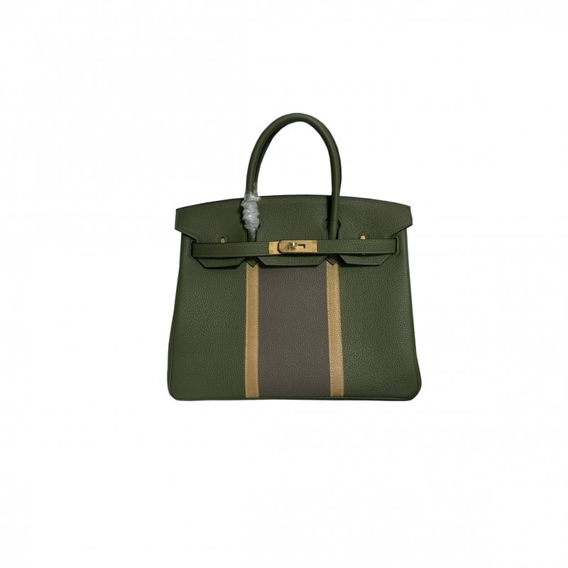 (image for) HERMÈS BIRKIN 30 TOGO LEATHER JUNGLE GREEN PEWTER GREY APRICOT LIZARD GOLD BUCKLE BAG H028365CC18 (30*23*15cm)