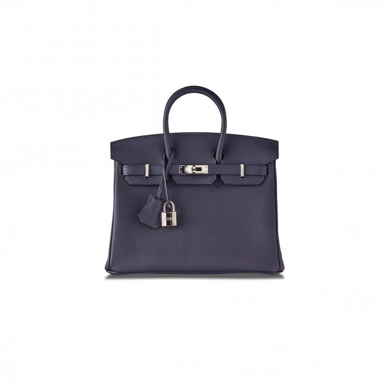 (image for) HERMES BIRKIN 30 TOGO LEATHER MIDNIGHT BLUE POPPY ORANGE SILVER BUCKLE BAG 454074 (30*23*15cm)