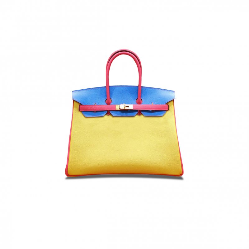 (image for) HERMES BIRKIN 30 TOGO LEATHER LEMON YELLOW HEAVEN BLUE PEACH PINK GOLD BUCKLE 5701559583 (30*23*15cm)