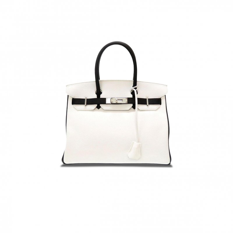 (image for) HERMES BIRKIN 30 TOGO LEATHER MILKSHAKE WHITE AND BLACK SILVER BUCKLE HANDBAG 982147 (30*23*15cm)