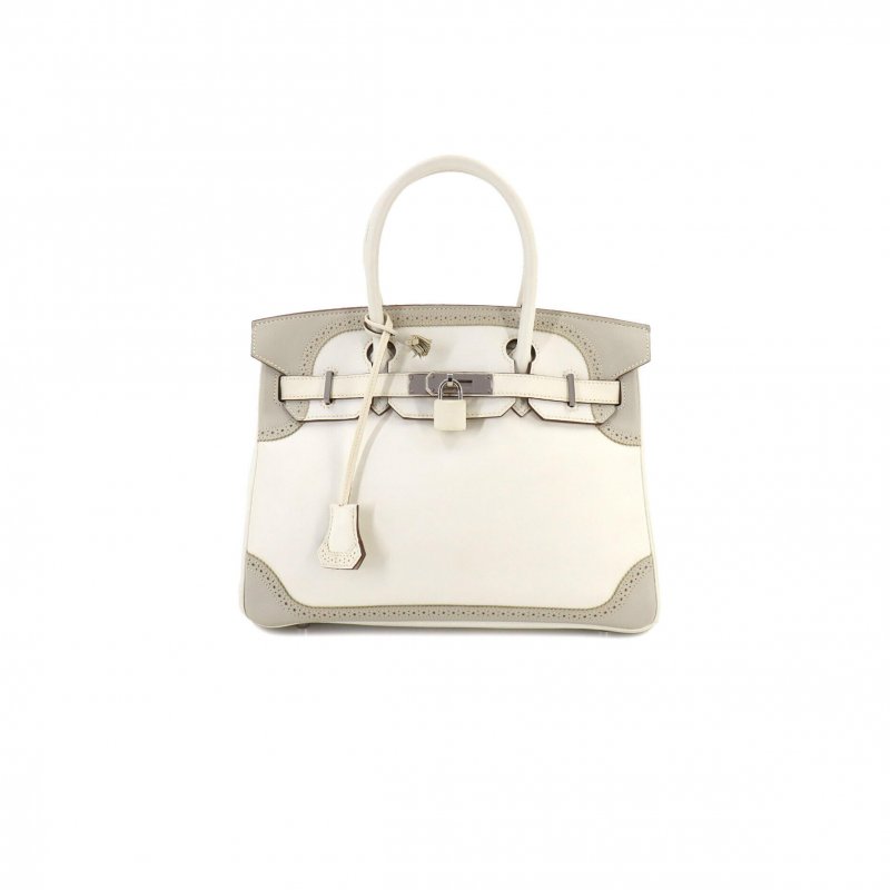 (image for) HERMÈS BIRKIN 35 SWIFT AND TOGO LACE SERIES DIAMOND GREY AND APRICOT GREY SILVER BUCKLE H082650CK03 (35*28*18cm)
