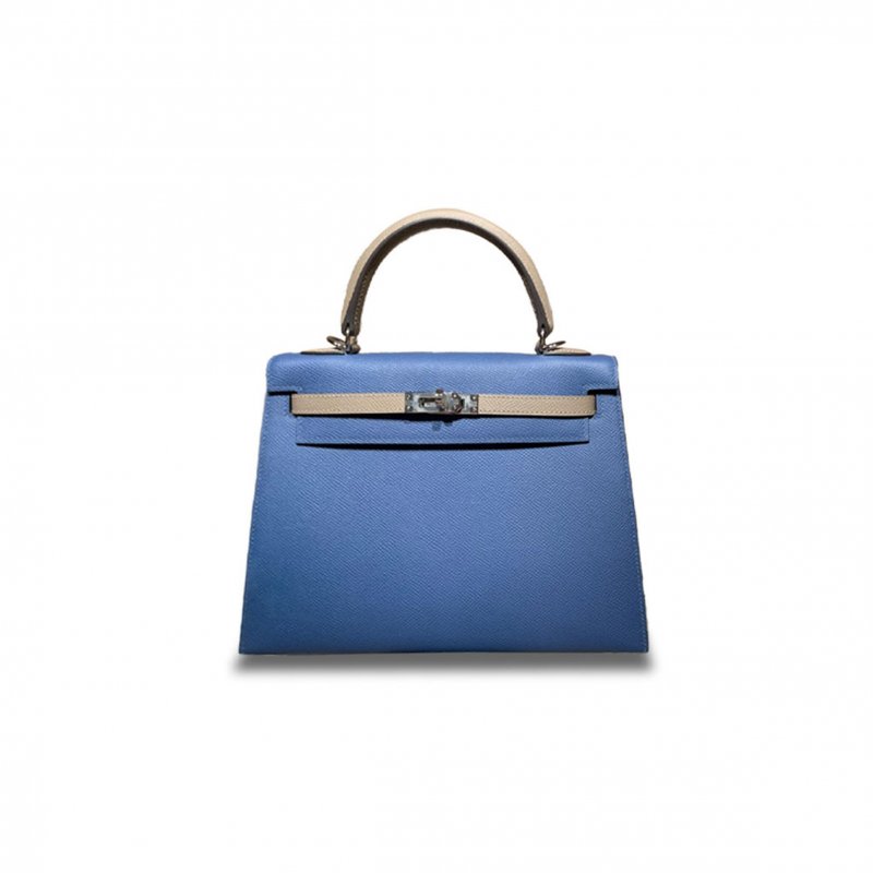 (image for) HERMÈS KELLY 25 EPSOM AGATE BLUE AND ARCTIC GRAY SILVER BUCKLE (25*17*7cm)