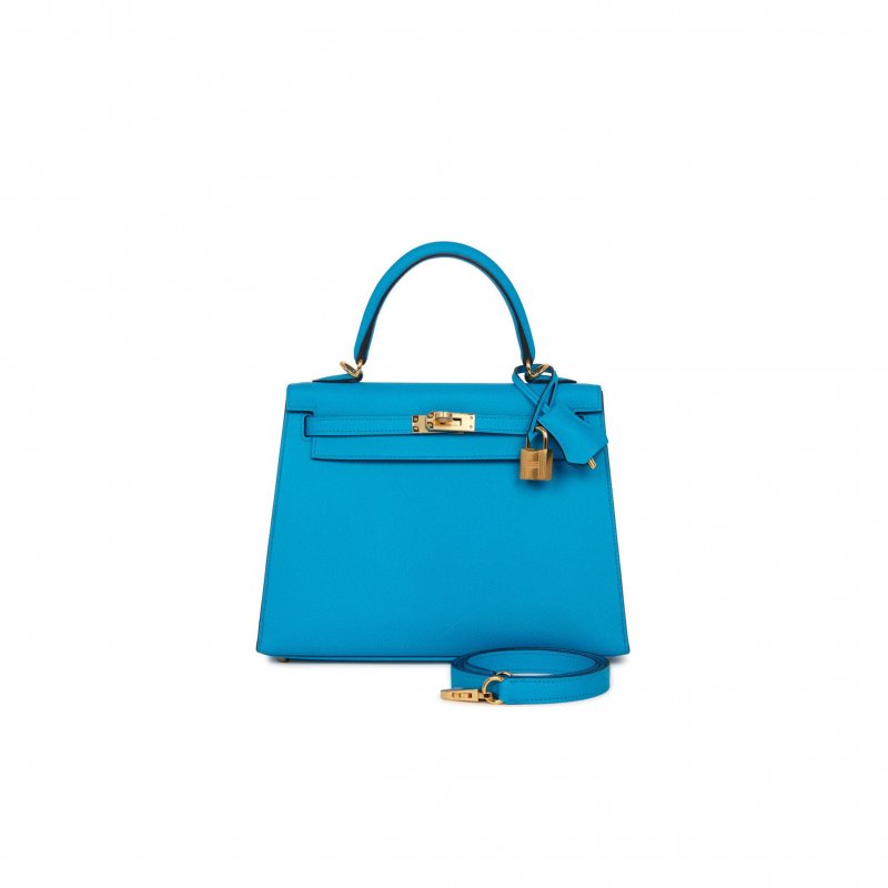 (image for) HERMES KELLY SELLIER 25 BLEU FRIDA EPSOM GOLD HARDWARE (25*17*7cm)