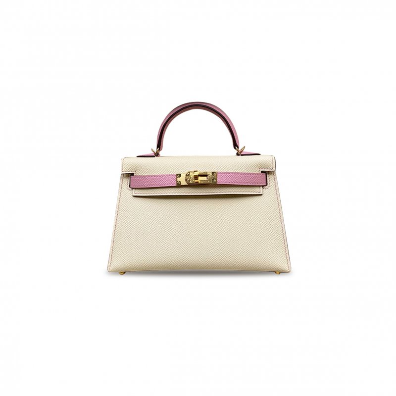 (image for) HERMÈS MINI KELLY II EPSOM CREAM WHITE MALLOW PURPLE GOLD BUCKLE (19*12*5.5cm)
