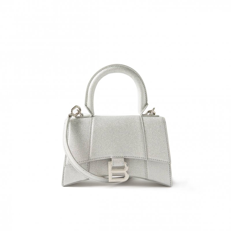 (image for) BALENCIAGA SILVER HOURGLASS XS GLITTER FAUX-LEATHER BAG MATCHESFASHION US (19*12*6.6cm)