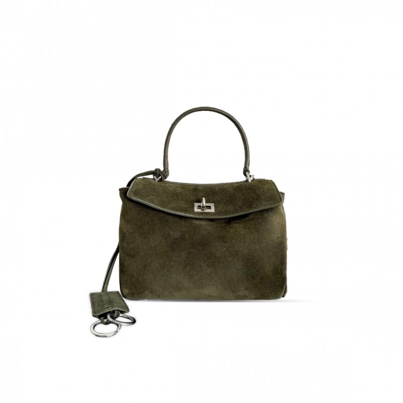 (image for) BALENCIAGA WOMEN'S RODEO HANDBAG MINI IN SUEDE KHAKI 7954562AA3V1000 (22.8*9.9*8.3cm)