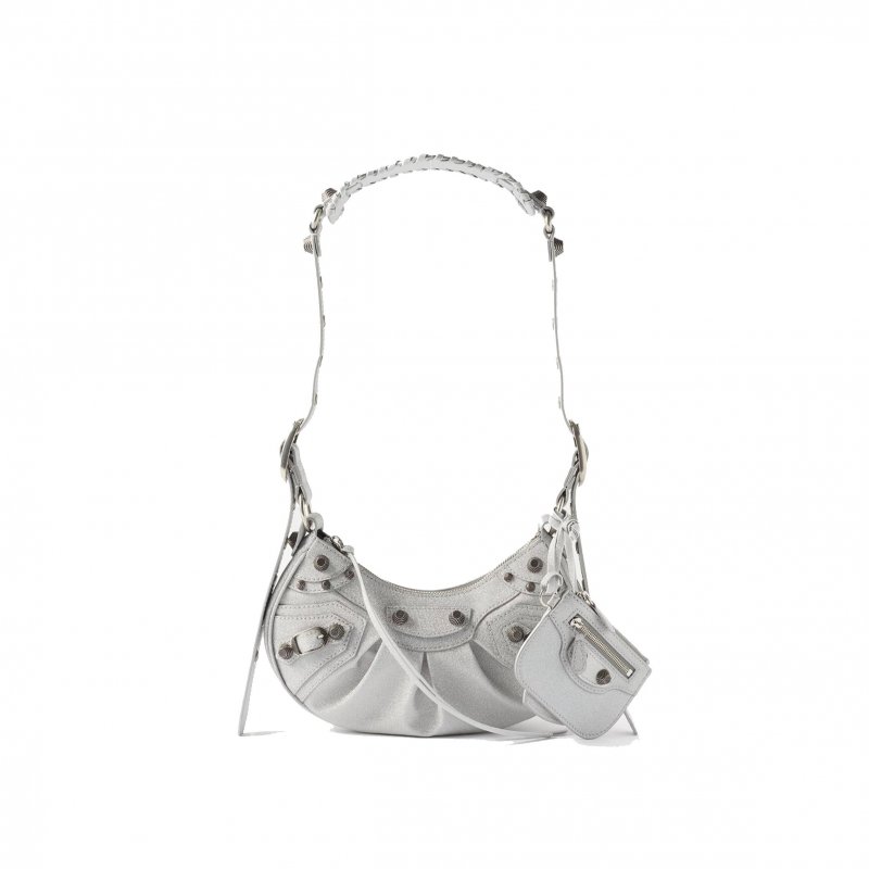 (image for) BALENCIAGA SILVER LE CAGOLE XS METALLIC-CANVAS SHOULDER BAG MATCHESFASHION US (25.4*12.7*7.3cm)