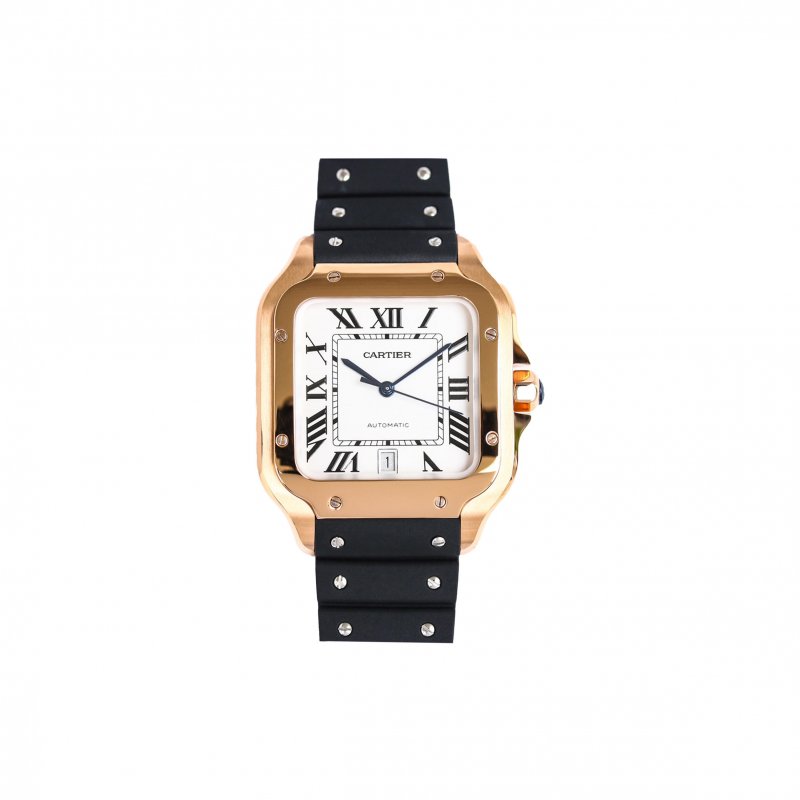 (image for) CARTIER SANTOS DE WHITE DIAL IN ROSE GOLD ON BLACK RUBBER STRAP 48MM WATCH WGSA0019