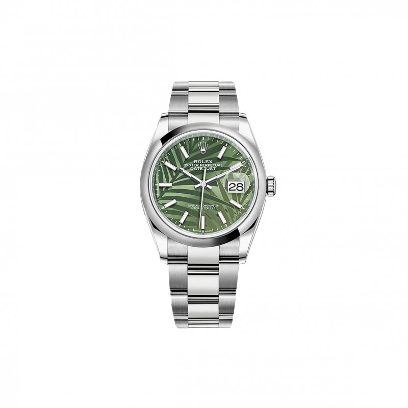 (image for) ROLEX DATEJUST OLIVE GREEN PALM PATTERN 36MM WATCH 126200