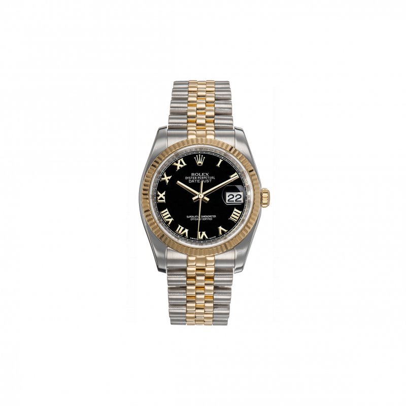 (image for) ROLEX DATEJUST FLUTED BEZEL BLACK ROMAN DIAL 36MM WATCH 116233